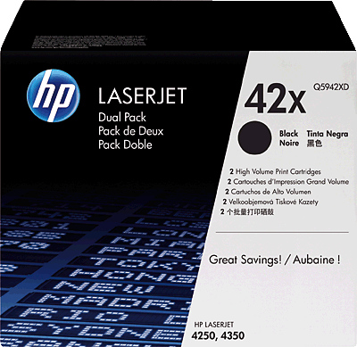 hp Lasertoner im Doppelpack/Q5942XD schwarz Inhalt 2 Stück 2x 20.000 Blatt 42XD LaserJet 4250, 4350