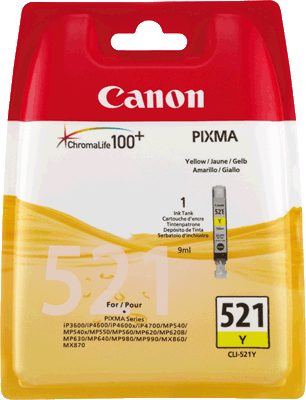 Canon Tintenpatrone CLI521Y 2936B008 gb 470 Blatt gelb PIXMA iP3600, iP4600, iP4600x, iP4700, MP540, MP540x, MP550, MP560, MP620, MP620B, MP630, MP640, MP980, MP990, MX860, MX870