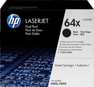 hp Toner CC364XD 64X sw VE2 2x 24.000 Blatt 2x schwarz LaserJet P4015, P4515