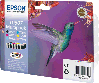 Epson Multipack T08074011 T0807 VE6 je 1x schwarz, cyan, magenta, gelb, cyan hell, magenta hell Stylus Photo P50, PX650, PX660, PX700W, PX710W, PX720WD, PX730WD, PX810FW, PX820FWD, PX830FWD, R265, R