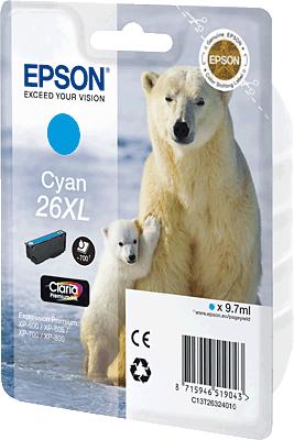 EPSON Tintenpatrone/T26324010 cyan Inhalt 10ml 700 Blatt 26XL Expression Premium XP-600, XP-700, XP-800