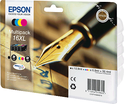 EPSON Tintenpatrone/T16364010 Inhalt 1x 13ml 3 x 7ml 1x 500, 3x 450 Blatt 16 XL WorkForce WF-2010WF, WF-2510WF, WF2520NF, WF-2540WF, WF-2530WF