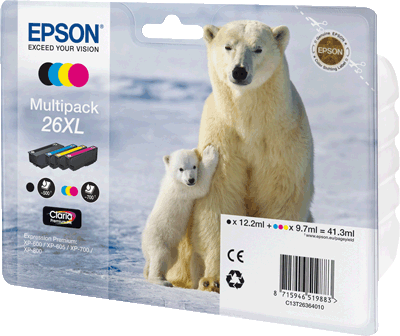 Epson Tintenpatrone T26364010 26XL VE4 1x 500, 3x 700 Blatt je 1x schwarz, cyan, magenta, gelb Expression Premium XP-520, XP-600, XP-620, XP-625, XP-700, XP-720, XP-800, XP-820