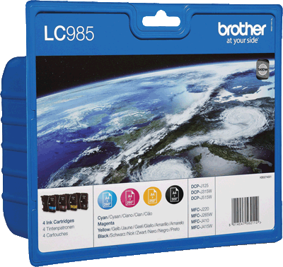 brother Tintenpatronen LC985VALBPDR VE4 1x 300, 3x 260 Blatt je 1x schwarz, cyan, magenta, gelb DCP-J125, J315W, J515W, MFC-J220, J265W, J410, J415W