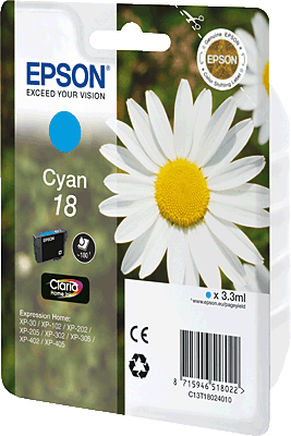 EPSON Tintenpatrone/C13T18024010/T18024010 Inhalt 3ml 180 Blatt 18 Expression Home XP-30, XP-102, XP-202, XP205, XP-215, XP-302, XP-305, XP402, XP-405, XP-31er Serie, XP.41er Serie