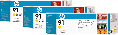 hp Tintenpatrone/C9485A / 91, gelb, Inh. 3 x 775 ml 91 HP Designjet Z6100