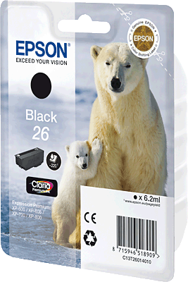 EPSON Tintenpatrone/C13T26014010/T26014010 schwarz Inhalt 6ml 220 Blatt 26 Expression Premium XP-520, XP-600, XP-620, XP-625, XP-700, XP-720, XP-800, XP-820