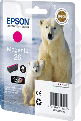 EPSON Tintenpatrone/C13T24244020/T26134010 magenta Inhalt 5ml 300 Blatt 26 Expression Premium XP-520, XP-600, XP-620, XP-625, XP-700, XP-720, XP-800, XP-820