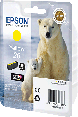 EPSON Tintenpatrone/C13T26144010/T26144010 yellow Inhalt 5ml 300 Blatt 26 Expression Premium XP520, XP-600, XP-620, XP-625, XP-700, XP-720, XP-800, XP820