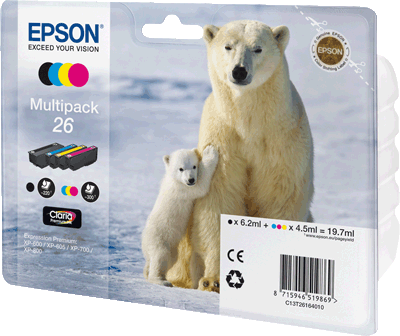 Epson Multipack T26164010 T2616 VE4 1x 220, 3x 300 Blatt je 1x schwarz, cyan, magenta, gelb Expression Premium XP-520, XP-600, XP-620, XP-625, XP-700, XP-720, XP-800, XP-820