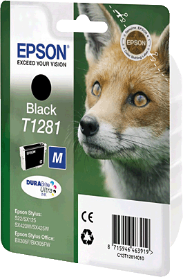 EPSON Tintenpatrone/T12814011 schwarz Inhalt 6ml T1281 Stylus S22, SX125, SX130, SX235W, SX420W, SX435W, SX440W, Stylus Office BX305FW, BX305FW