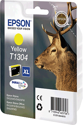 EPSON Tintenpatrone/T13044010 yellow Inhalt 10ml T1304 Stylus SX525WD, SX620FW, Stylus Office B42WD, BX525WD, BX535WD, BX625FWD, BX630FW, BX635FWD, BX925FWD, BX935FWD, WorkForce WF-7015, WF-7515, WF-