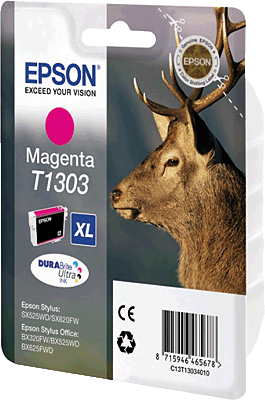 EPSON Tintenpatrone/T13034010 magenta Inhalt 10ml T1303 Stylus SX525WD, SX620FW, Stylus Office B42WD, BX525WD, BX535WD, BX625FWD, BX630FW, BX635FWD, BX925FWD, BX935FWD, WorkForce WF-7015, WF-7515, WF