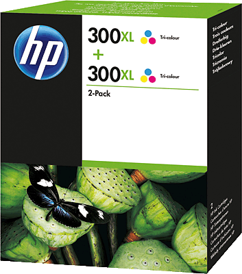 hp Tintenpatrone in Eco Box D8J44AE / 300XL, 2 x 3-farbig/D8J44AE 2x 11 ml 880 Blatt 300XL Deskjet D1660, D2560, D2660, D5560, F42244, F2420, F2480, F2492, F4210, F4272, F4280, F4580. Photosmart C4670