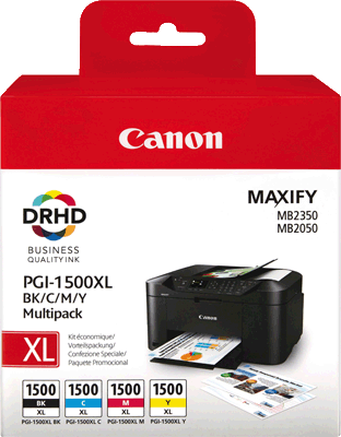 Canon Multipack PGI1500XL 9182B004 VE4 1x 1.200, 3x 900 Blatt je 1x schwarz, cyan, magenta, gelb MAXIFY MB2050, MB2350