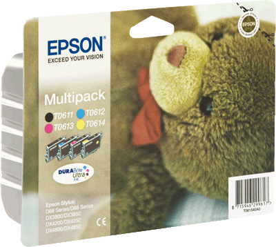 Epson Multipack T06154010 T0615 VE4 4x 250 Blatt je 1x schwarz, cyan, magenta, gelb Stylus D88, D88+, DX3800, DX3850, DX4200, DX4800, DX4800, DX4850