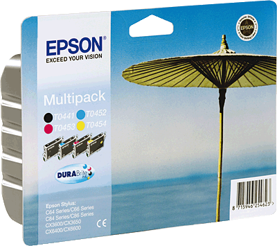 EPSON Tintenpatronen im Multipack/T04454010 Inhalt 4x 13ml 1x 380, 3x 420 Blatt T0445 Stylus C64, C66, C84, C84N, C84WiFi, C86, CX3650, CX6400, CX6600