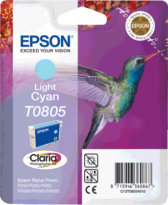 Epson Tintenpatrone T08054011 T0805 cy cyan hell Stylus Photo P50, PX650, PX660, PX700W, PX710W, PX720WD, PX730WD, PX810FW, PX820FWD, PX830FWD, R265, R285, R360, RX560, RX585, RX685