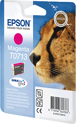 EPSON Tintenpatrone/T07134011 magenta Inhalt 6ml 270 Blatt T0713 Stylus D120, D78, D92, DX4000, DX4050, DX4400, DX4450, DX5000, DX6000, DX6050, DX7000F, DX7400, DX7450, DX8400, DX8450, DX9400F, S