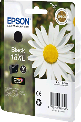 EPSON Tintenpatrone/T18114010 schwarz Inhalt 12ml 470 Blatt 18 XL Expression Home XP-30, XP-102, XP-202, XP205, XP-215, XP-302, XP-305, XP402, XP-405, XP-31er Serie, XP-41er Serie