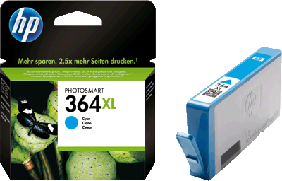 hp Tintenpatrone CB323EE 364XL cyan 750 Blatt cyan Deskjet 3070A, 3520 e-AIO, Officejet e-AIO 4620, 4622, Photosmart B010a, B109a, B109d, B1009f, B8550, C5324, C5380, C6324, C6380, D5460, eAIO 75