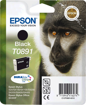 Epson Tintenpatrone T08914011 T0891 sw 180 Blatt schwarz Stylus S20, S21, SX218, SX100, SX105, SX110, SX115, SX200, SX205, SX210, SX215, SX400, SX405, SX400, SX405WiFi, SX410, SX415, Stylus Office B